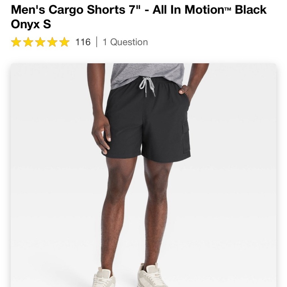 All in motion men’s cargo shorts 7” black NEW NWT up 50 size small quick dry
